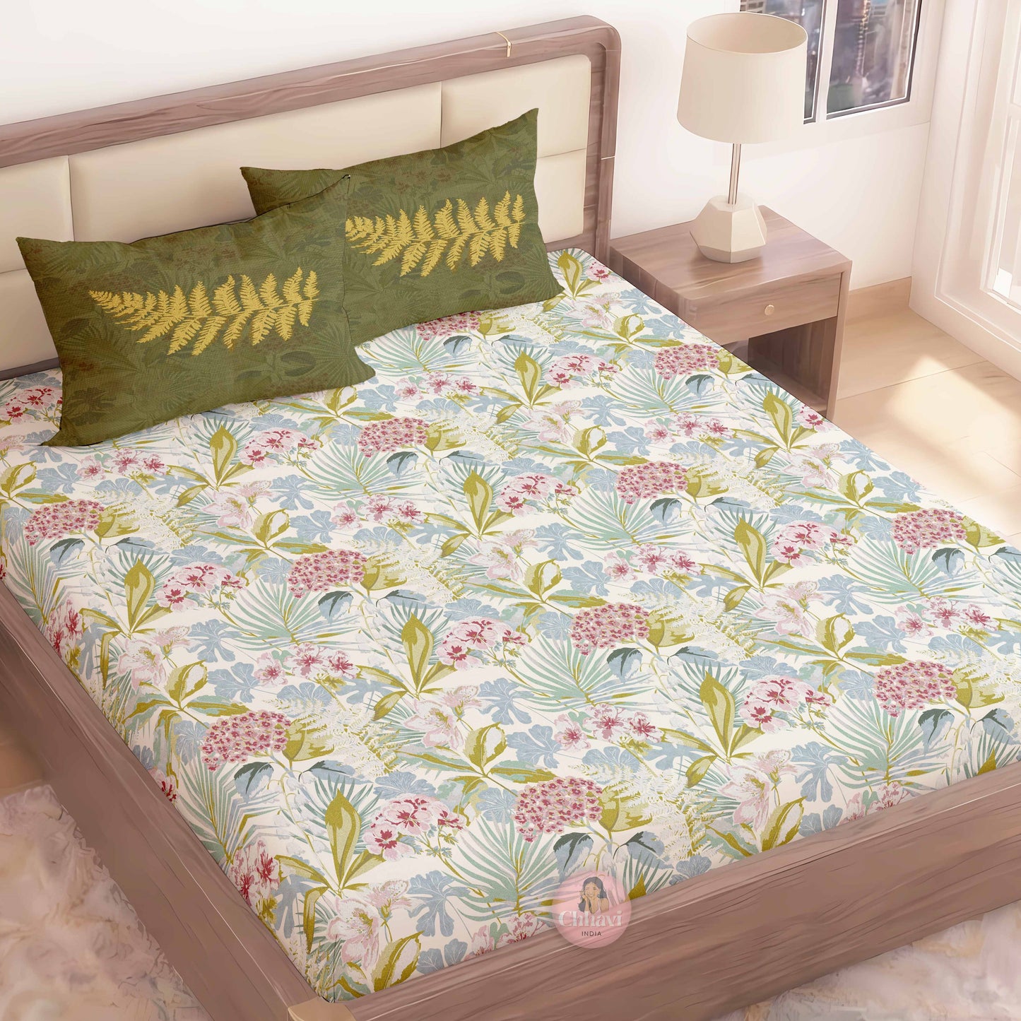 CHHAVI INDIA 210 TC Microfiber Printed King Size Bedsheet With Pillow Covers