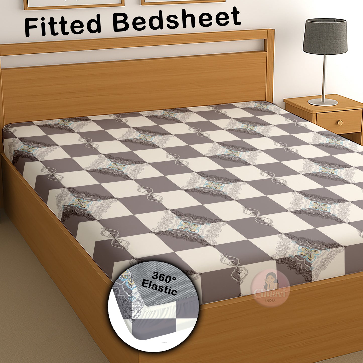 CHHAVI INDIA 210 TC Microfiber Waterproof Printed Fitted (Elastic) Bedsheet