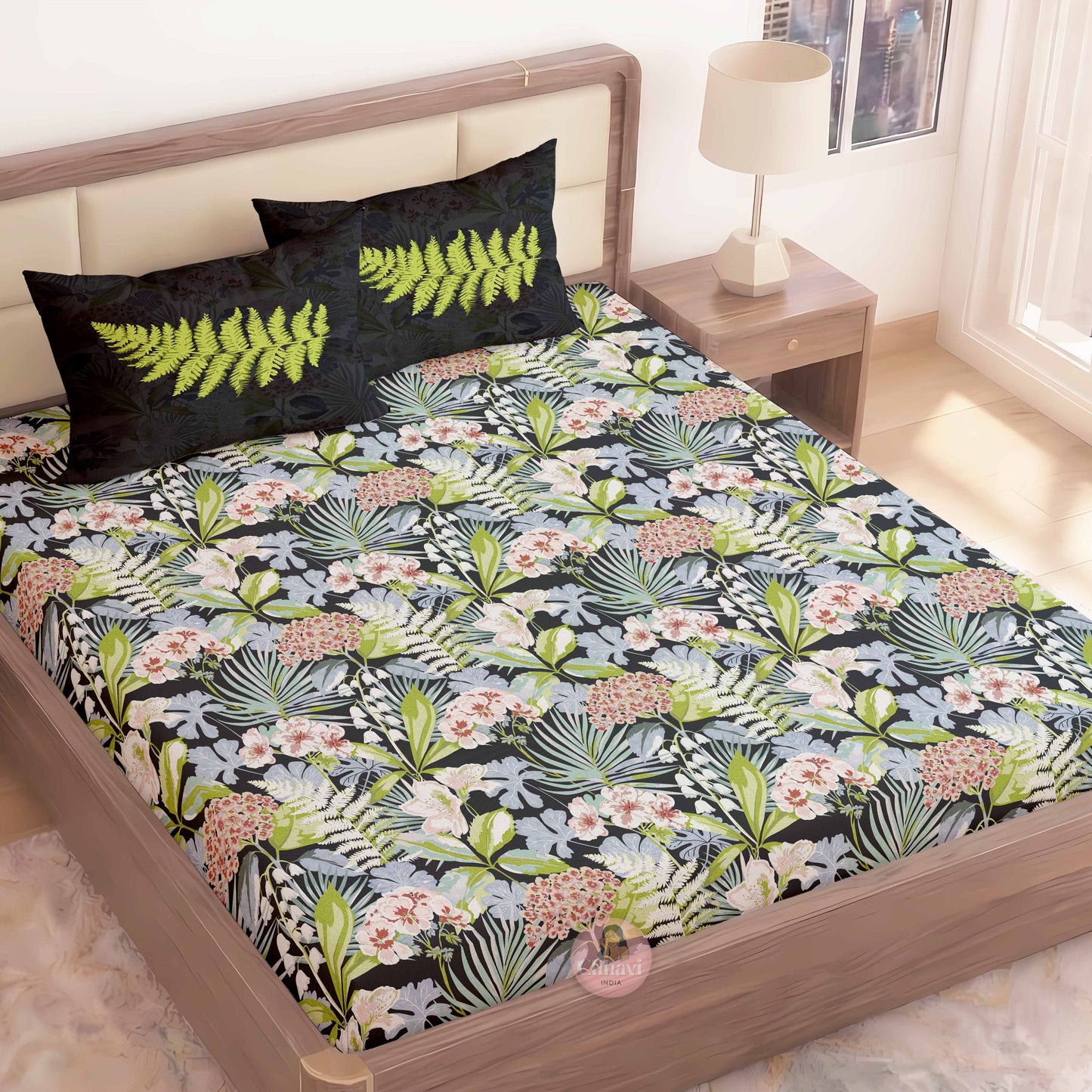 CHHAVI INDIA 210 TC Microfiber Printed King Size Bedsheet With Pillow Covers