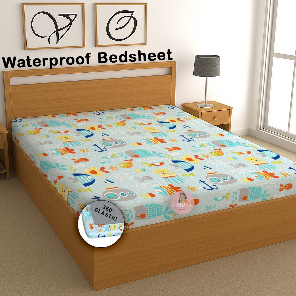 CHHAVI INDIA 210 TC Microfiber Waterproof Printed Fitted (Elastic) Bedsheet