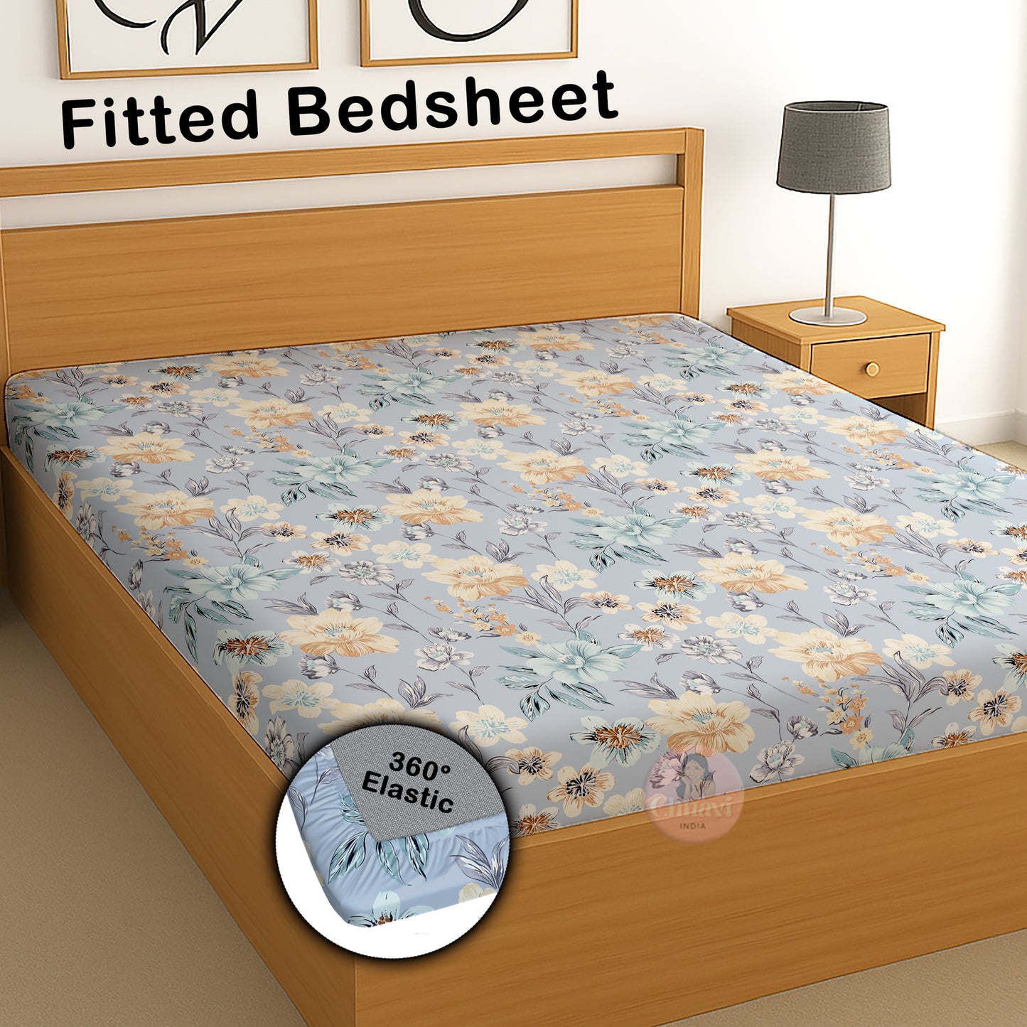 CHHAVI INDIA 210 TC Microfiber Waterproof Printed Fitted (Elastic) Bedsheet