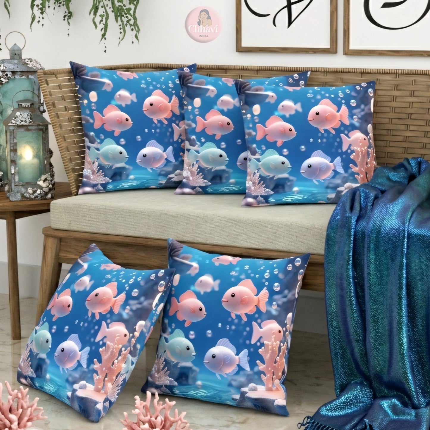 CHHAVI INDIA Microfiber Cushions Cover Pack of 5