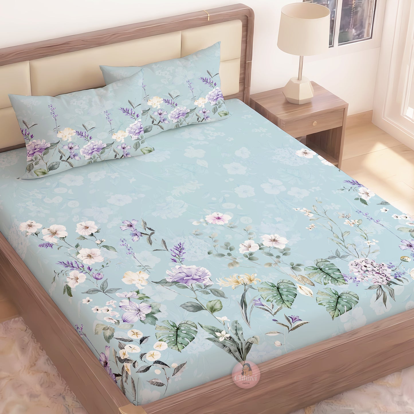 CHHAVI INDIA 210 TC Microfiber Printed King Size Bedsheet With Pillow Covers