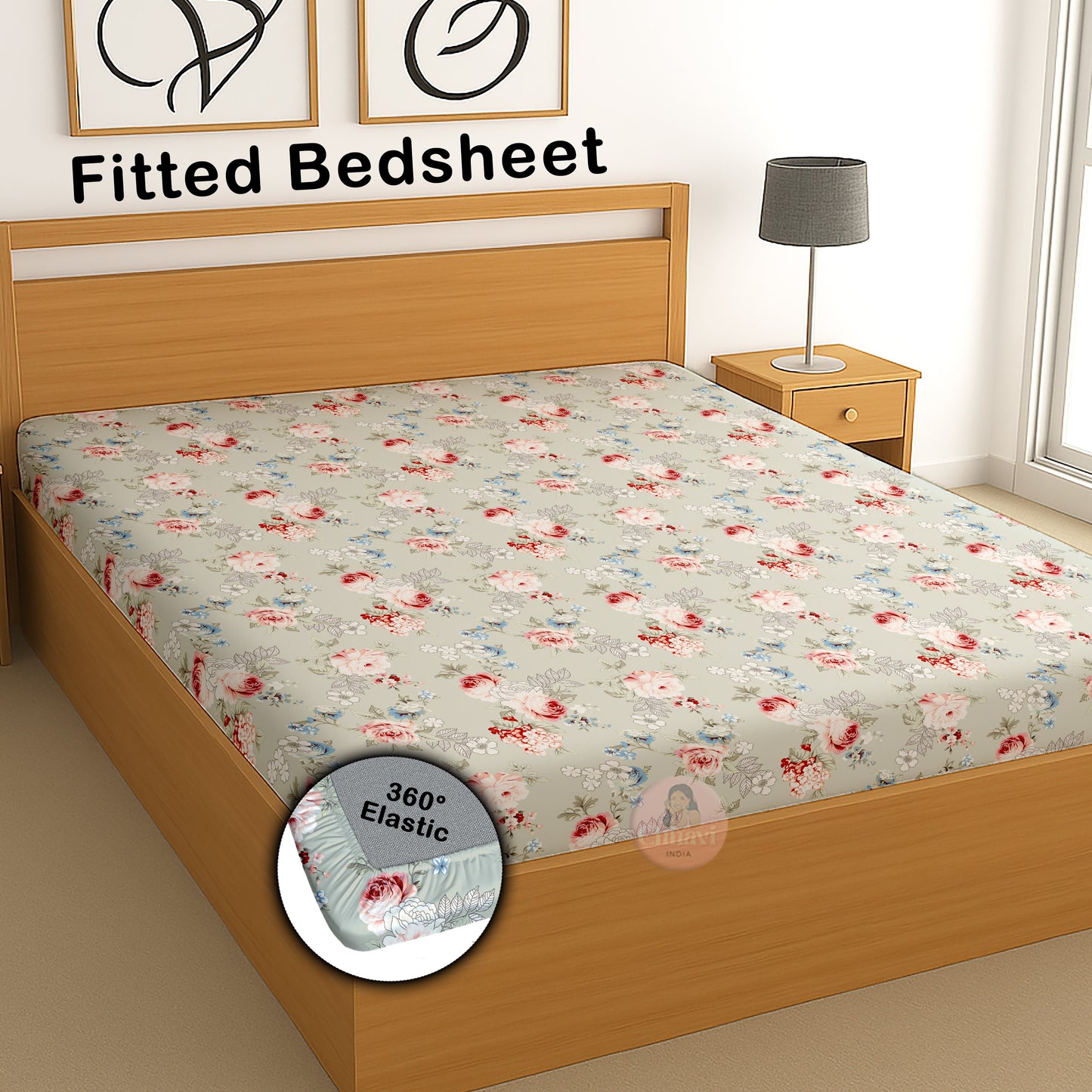 CHHAVI INDIA 210 TC Microfiber Waterproof Printed Fitted (Elastic) Bedsheet
