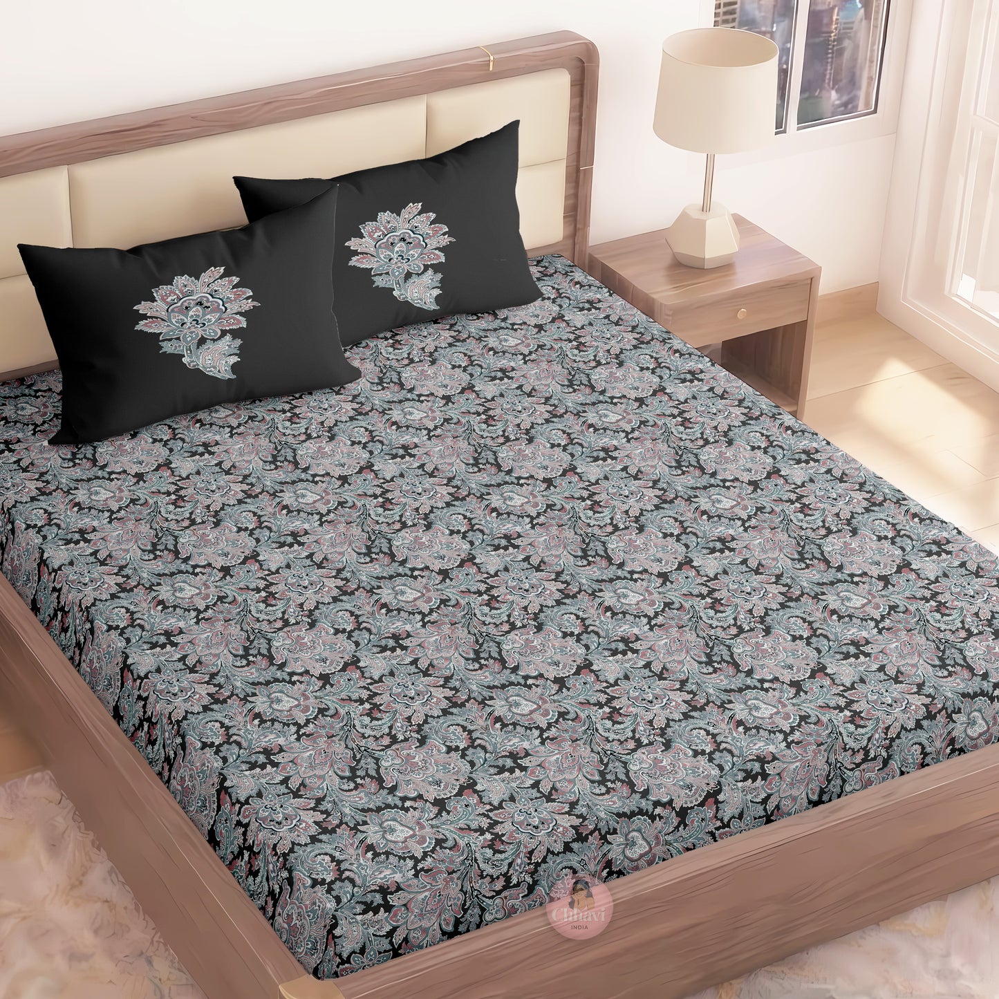 CHHAVI INDIA 210 TC Microfiber Printed King Size Bedsheet With Pillow Covers