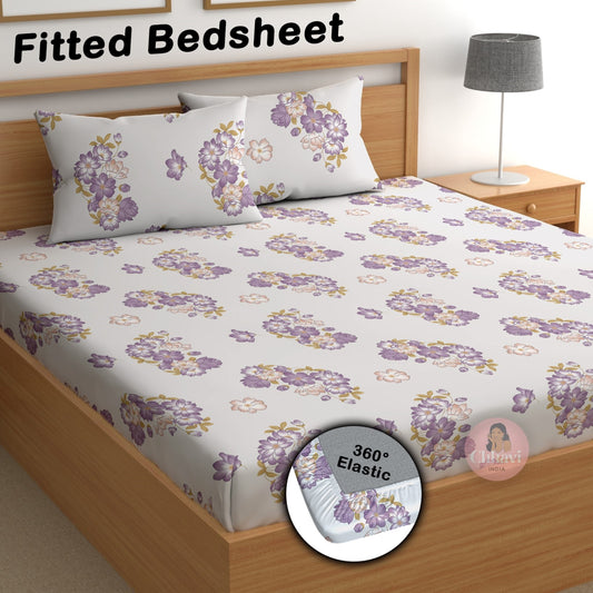 CHHAVI INDIA 180 TC Microfiber Double Fitted  Size Printed Bedsheet