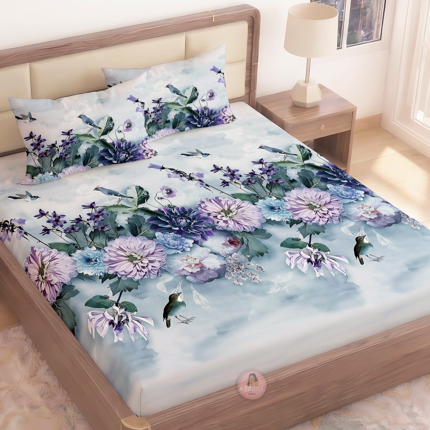 CHHAVI INDIA 210 TC Microfiber Printed King Size Bedsheet With Pillow Covers