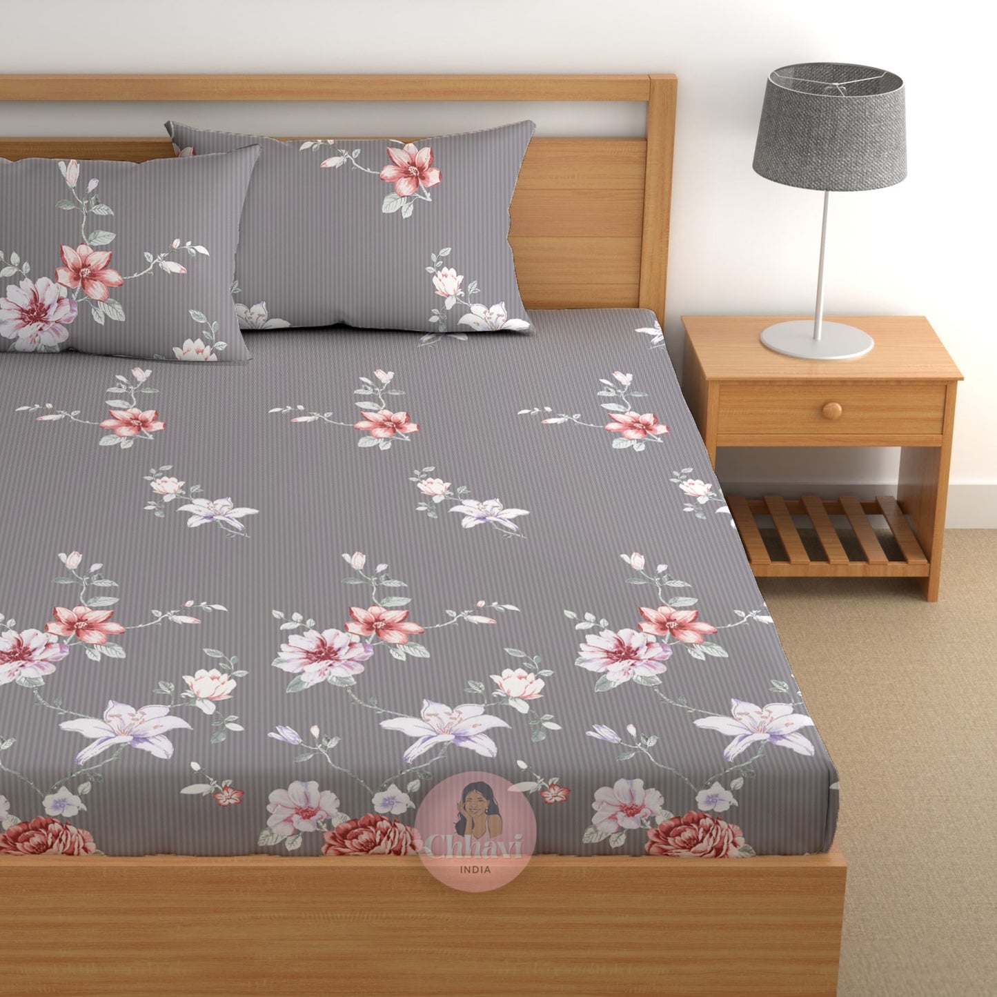 CHHAVI INDIA 180 TC Microfiber Double Fitted  Size Printed Bedsheet