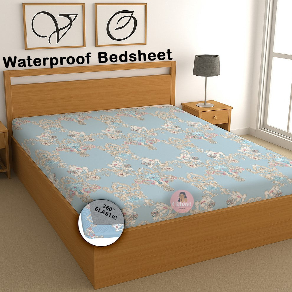 CHHAVI INDIA 210 TC Microfiber Waterproof Printed Fitted (Elastic) Bedsheet