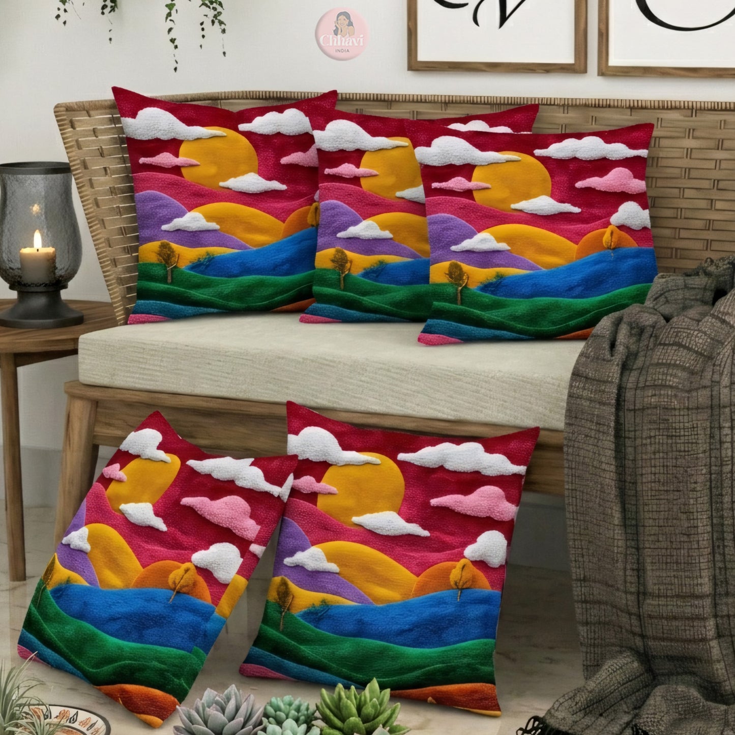 CHHAVI INDIA Microfiber Cushions Cover Pack of 5