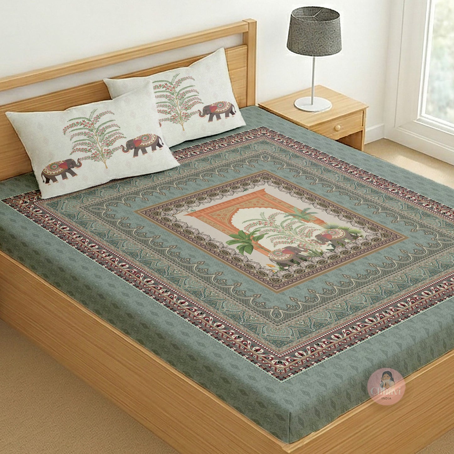 CHHAVI INDIA 210 TC Microfiber Printed King Size Bedsheet With 2 Pillow Covers