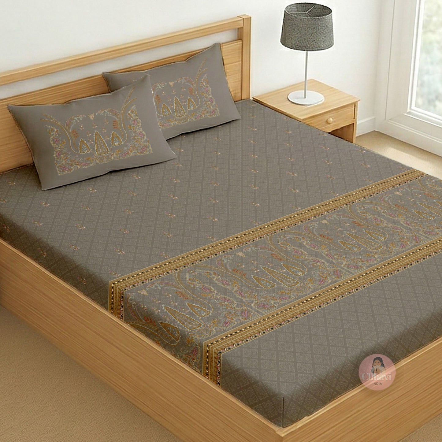 CHHAVI INDIA 210 TC Microfiber Printed King Size Bedsheet With 2 Pillow Covers