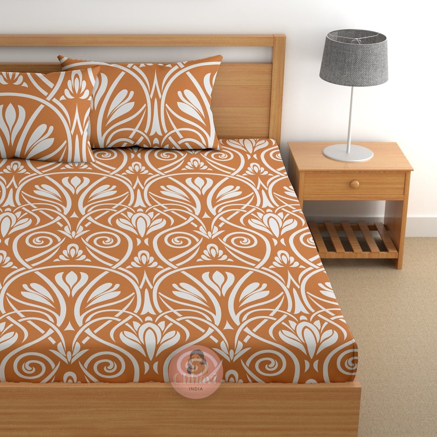 CHHAVI INDIA 180 TC Microfiber Double Fitted  Size Printed Bedsheet