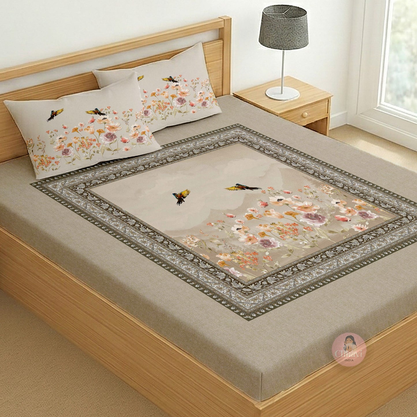 CHHAVI INDIA 210 TC Microfiber Printed King Size Bedsheet With 2 Pillow Covers