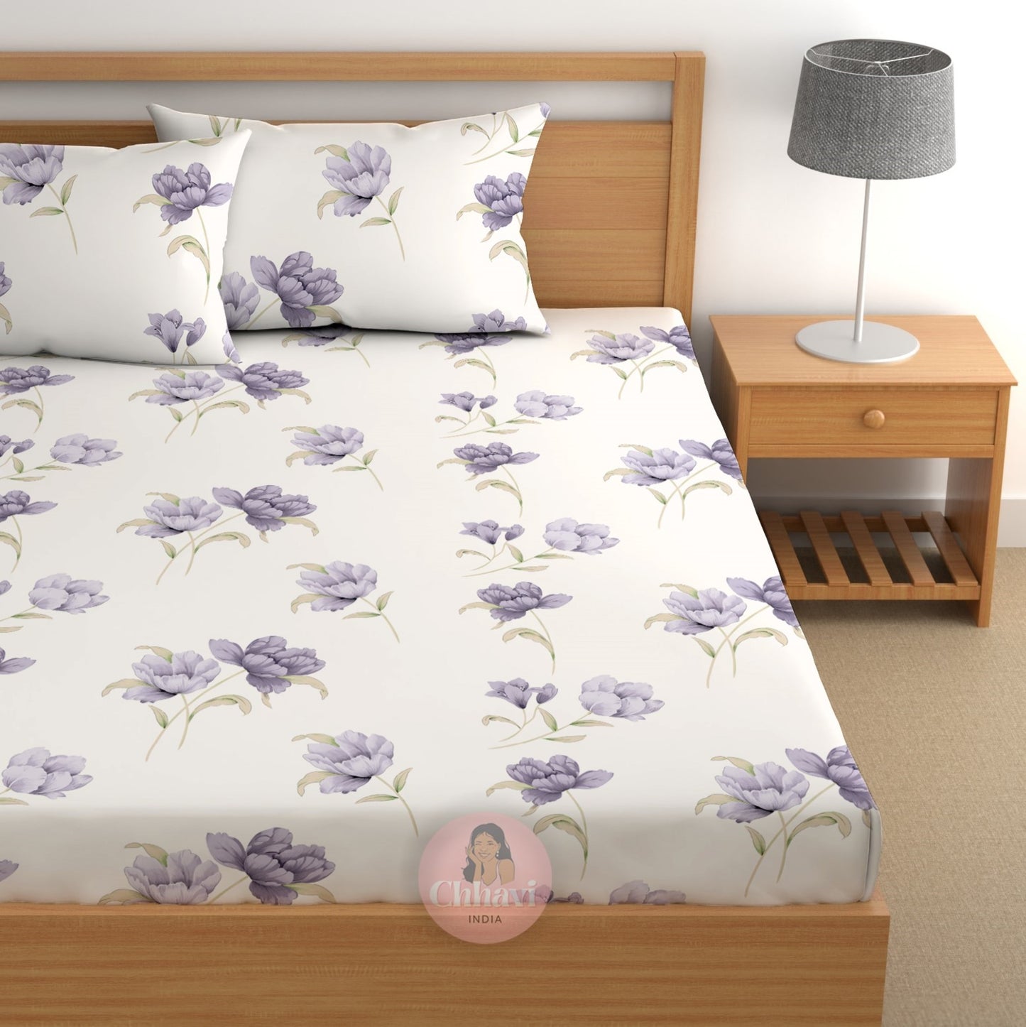 CHHAVI INDIA 180 TC Microfiber Double Fitted  Size Printed Bedsheet
