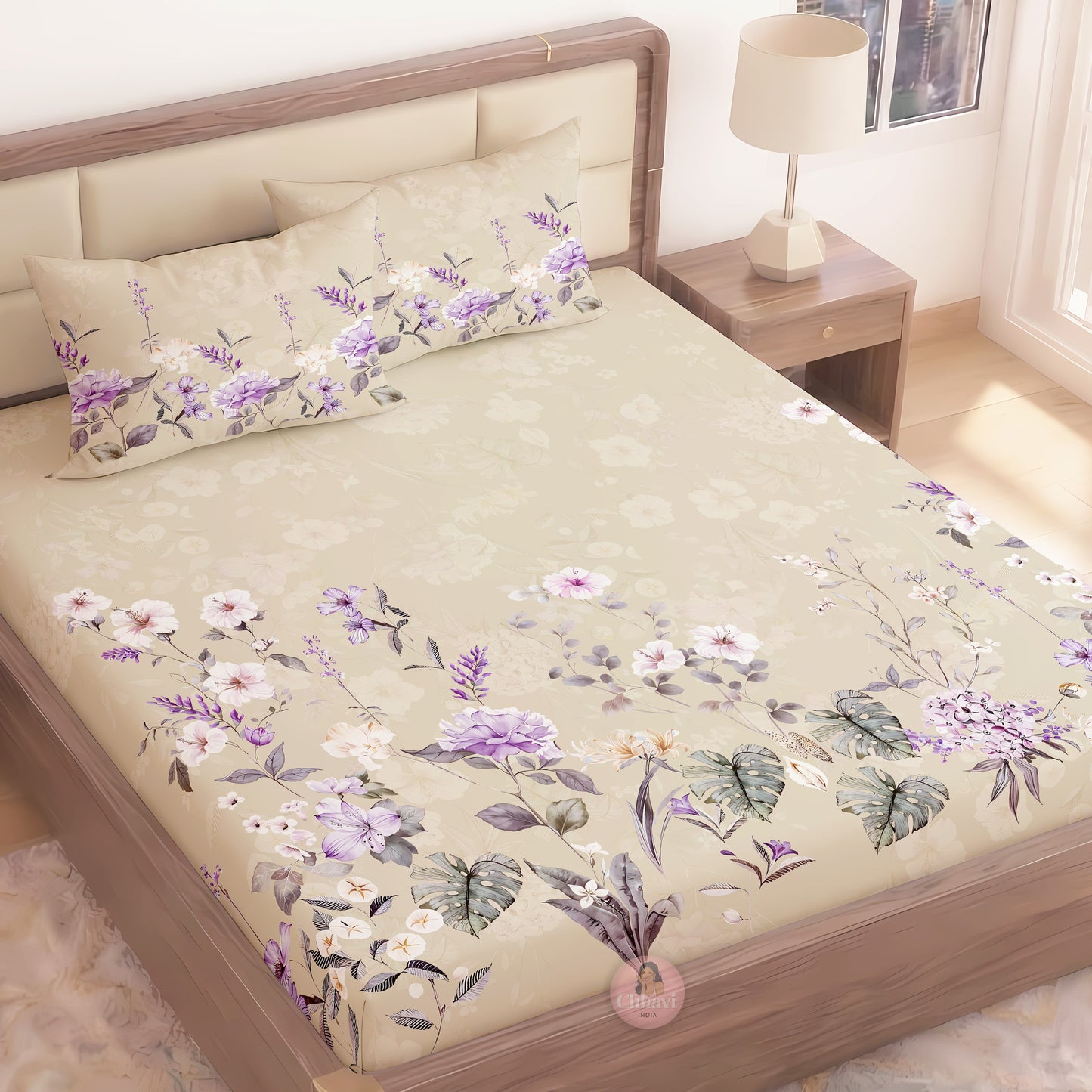 CHHAVI INDIA 210 TC Microfiber Printed King Size Bedsheet With Pillow Covers