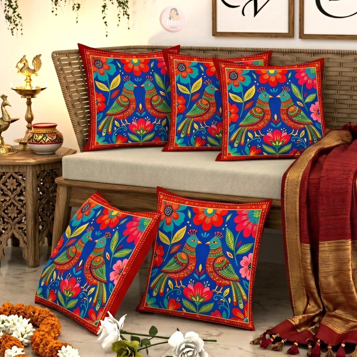 CHHAVI INDIA Microfiber Cushions Cover Pack of 5