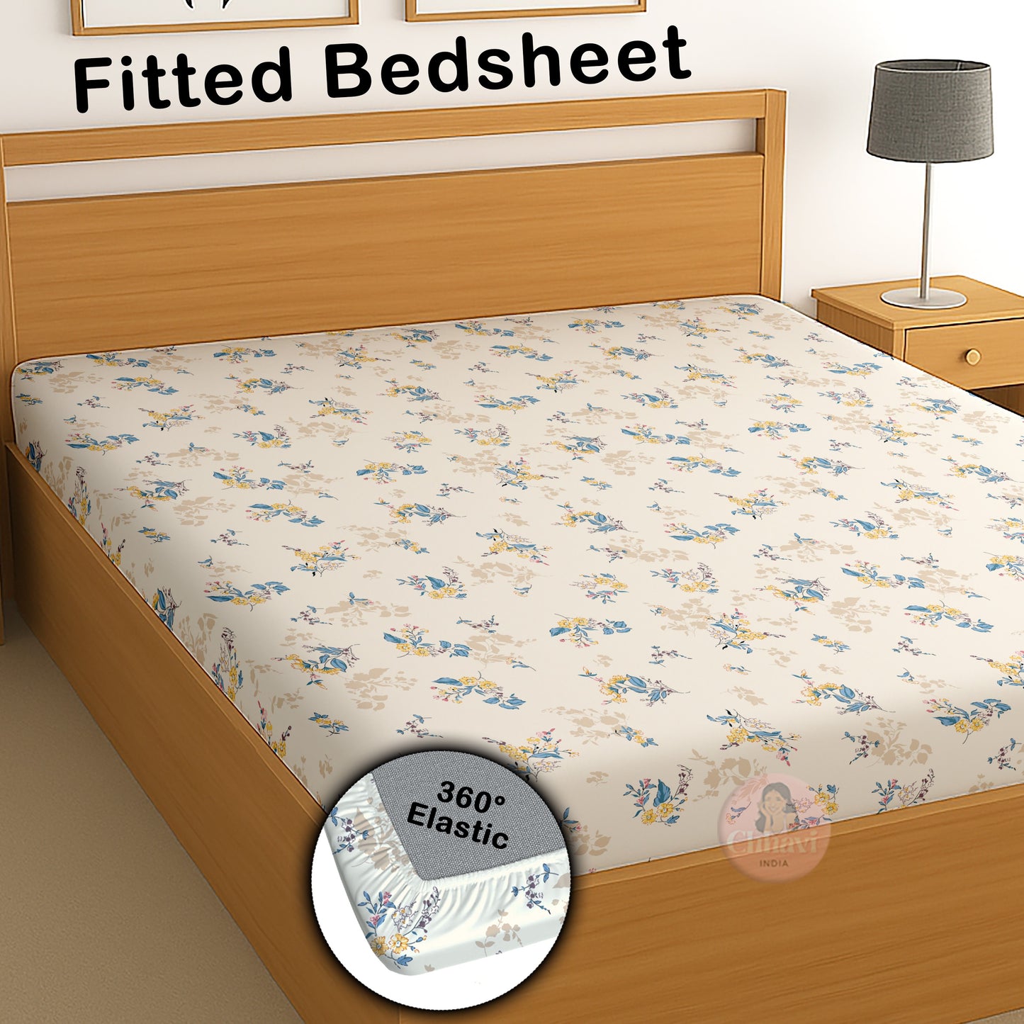 CHHAVI INDIA 210 TC Microfiber Waterproof Printed Fitted (Elastic) Bedsheet