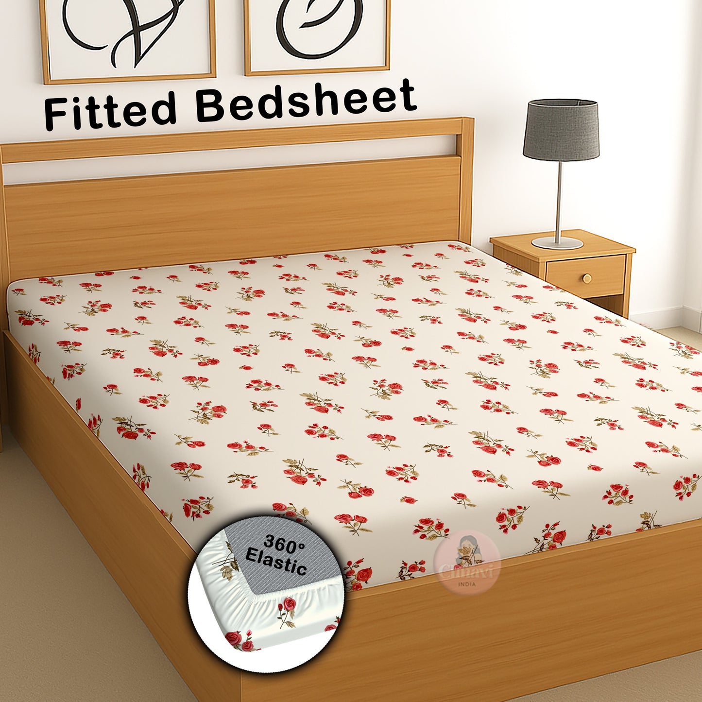 CHHAVI INDIA 210 TC Microfiber Waterproof Printed Fitted (Elastic) Bedsheet