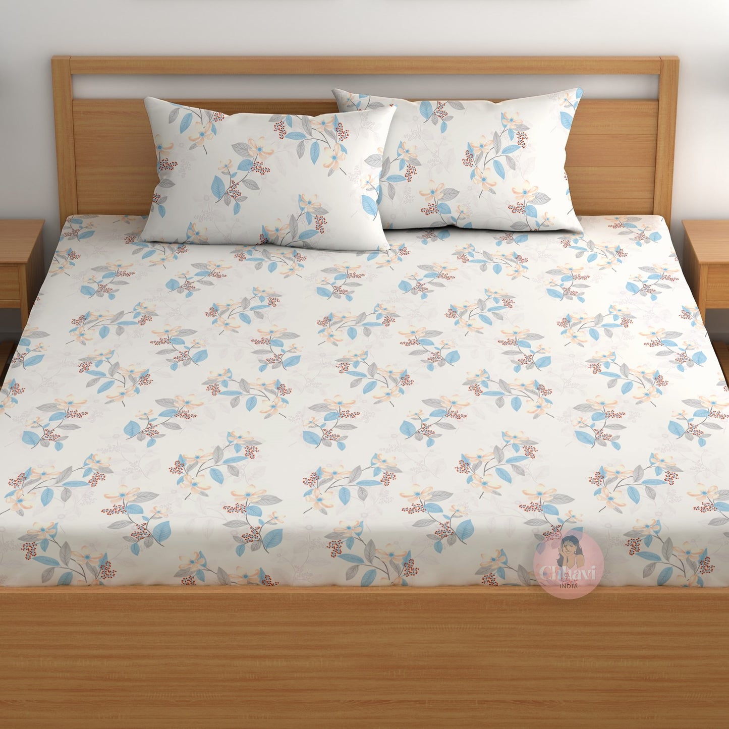 CHHAVI INDIA 210 TC Microfiber Double Fitted  Size Printed Bedsheet with pillow covers