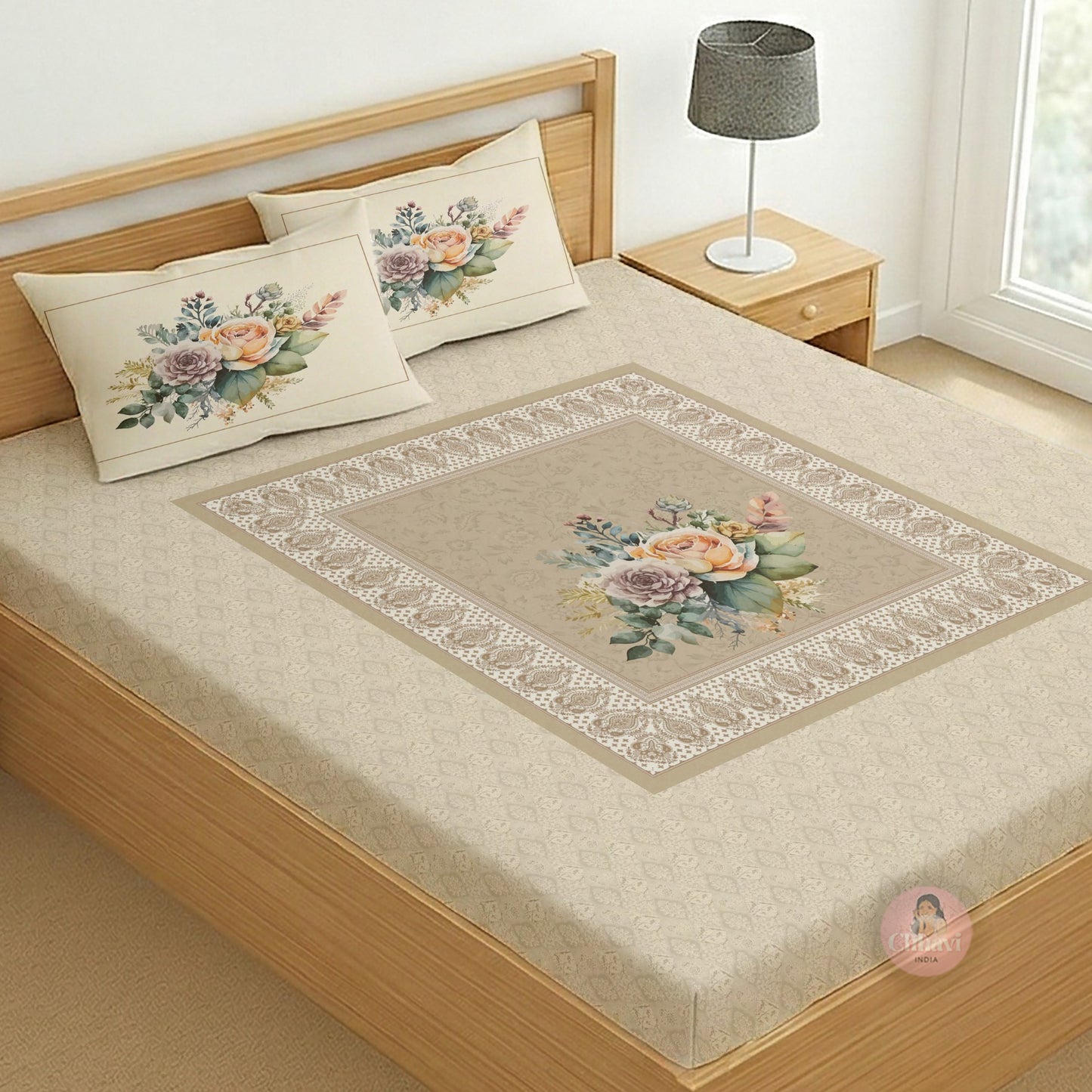 CHHAVI INDIA 210 TC Microfiber Printed King Size Bedsheet With 2 Pillow Covers