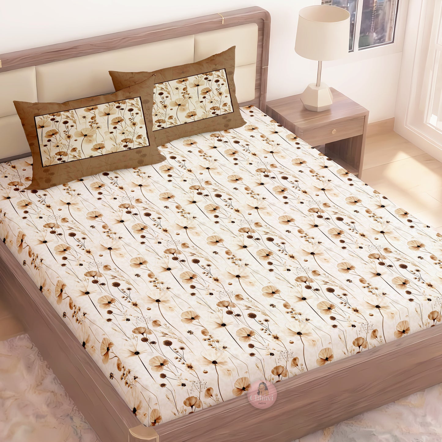 CHHAVI INDIA 210 TC Microfiber Printed King Size Bedsheet With Pillow Covers