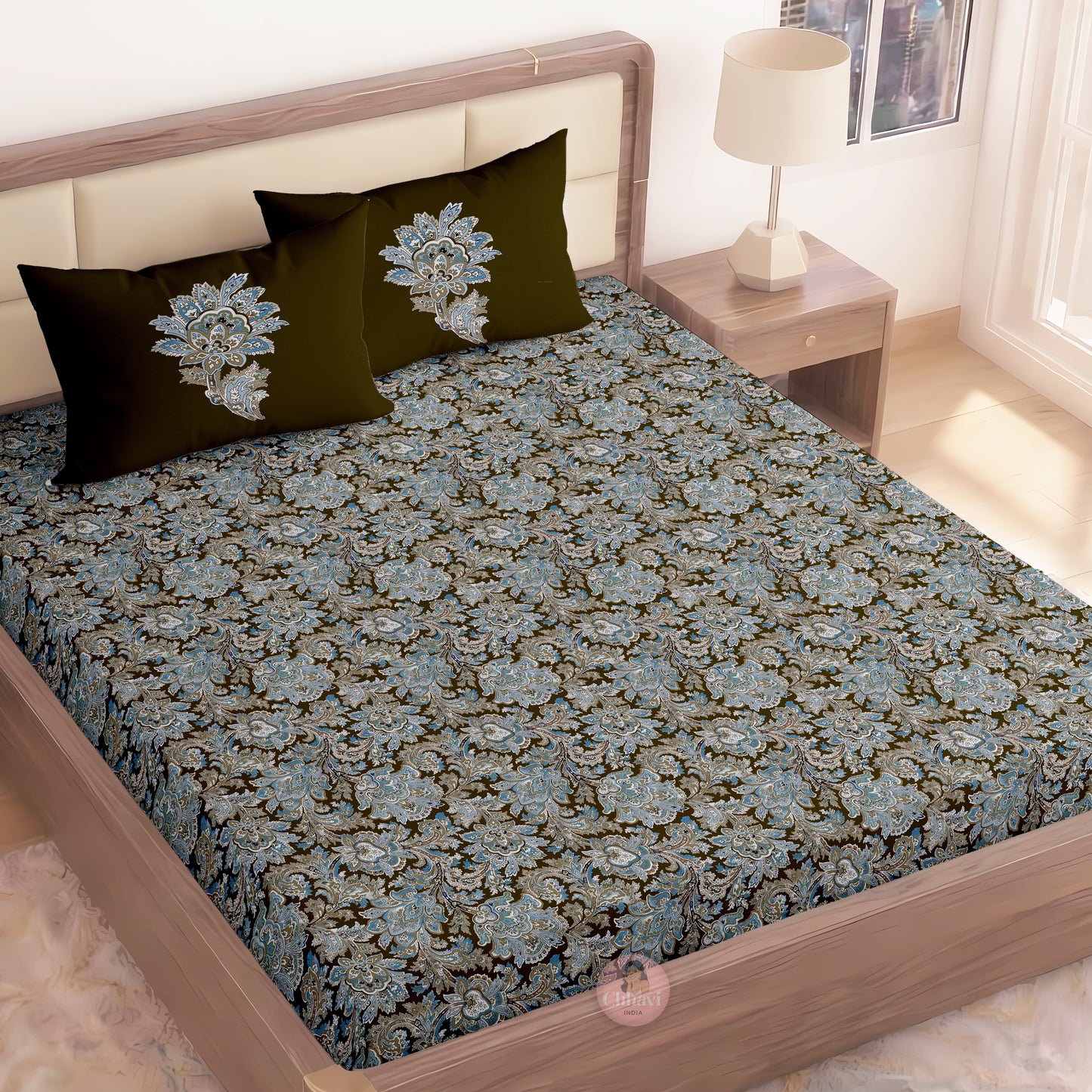 CHHAVI INDIA 210 TC Microfiber Printed King Size Bedsheet With Pillow Covers