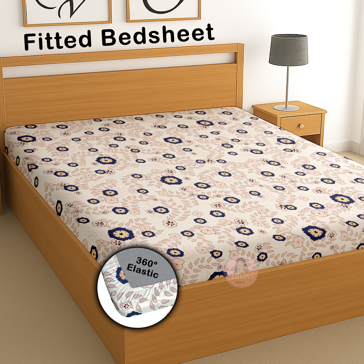 CHHAVI INDIA 210 TC Microfiber Waterproof Printed Fitted (Elastic) Bedsheet