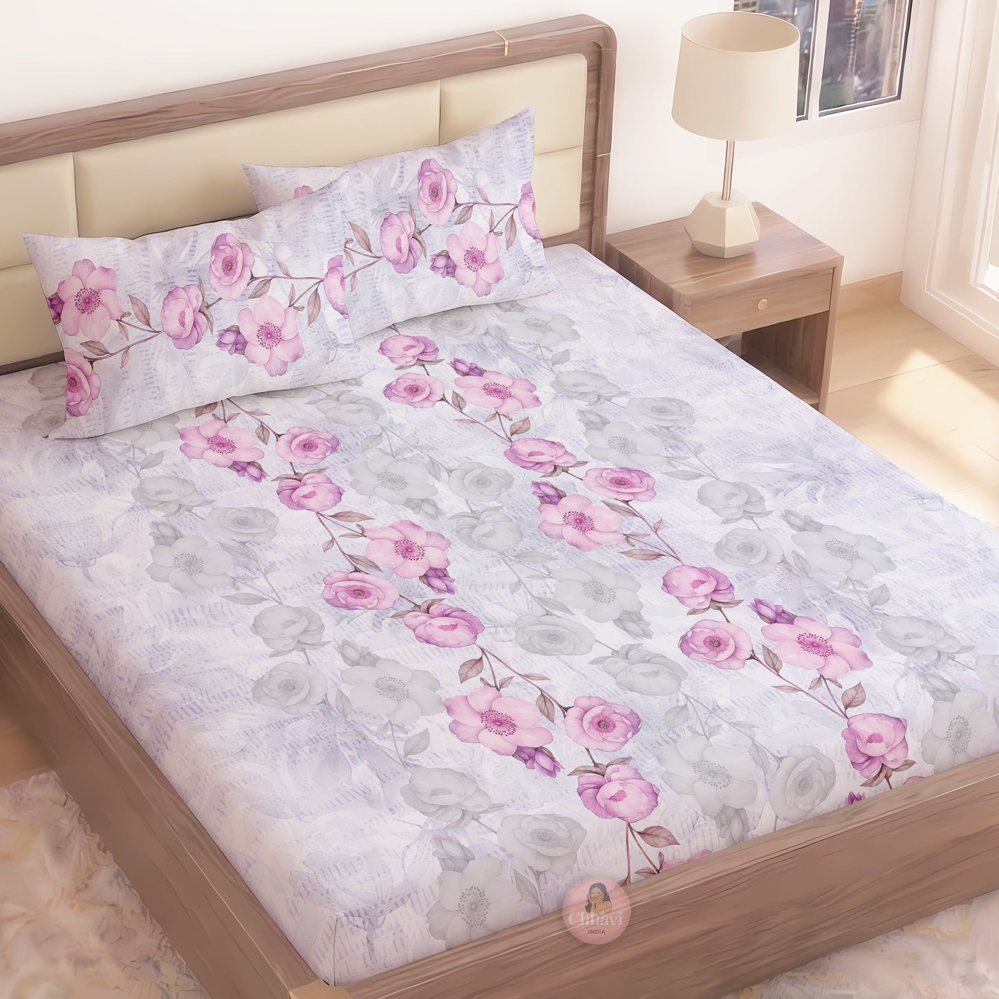CHHAVI INDIA 210 TC Microfiber Printed King Size Bedsheet With Pillow Covers