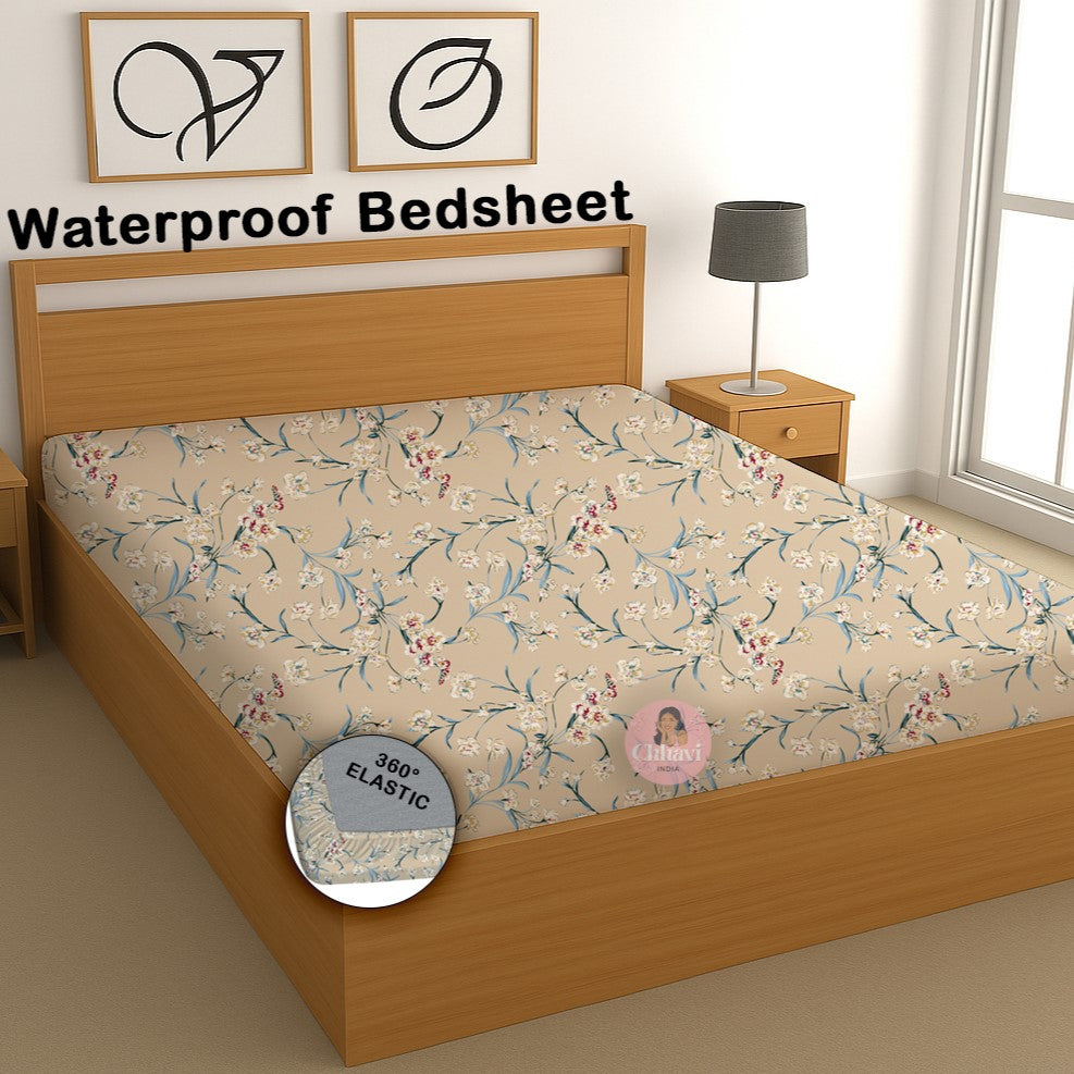 CHHAVI INDIA 210 TC Microfiber Waterproof Printed Fitted (Elastic) Bedsheet