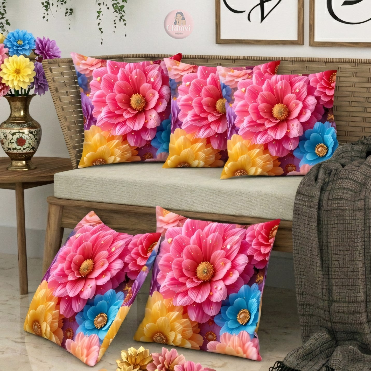 CHHAVI INDIA Microfiber Cushions Cover Pack of 5