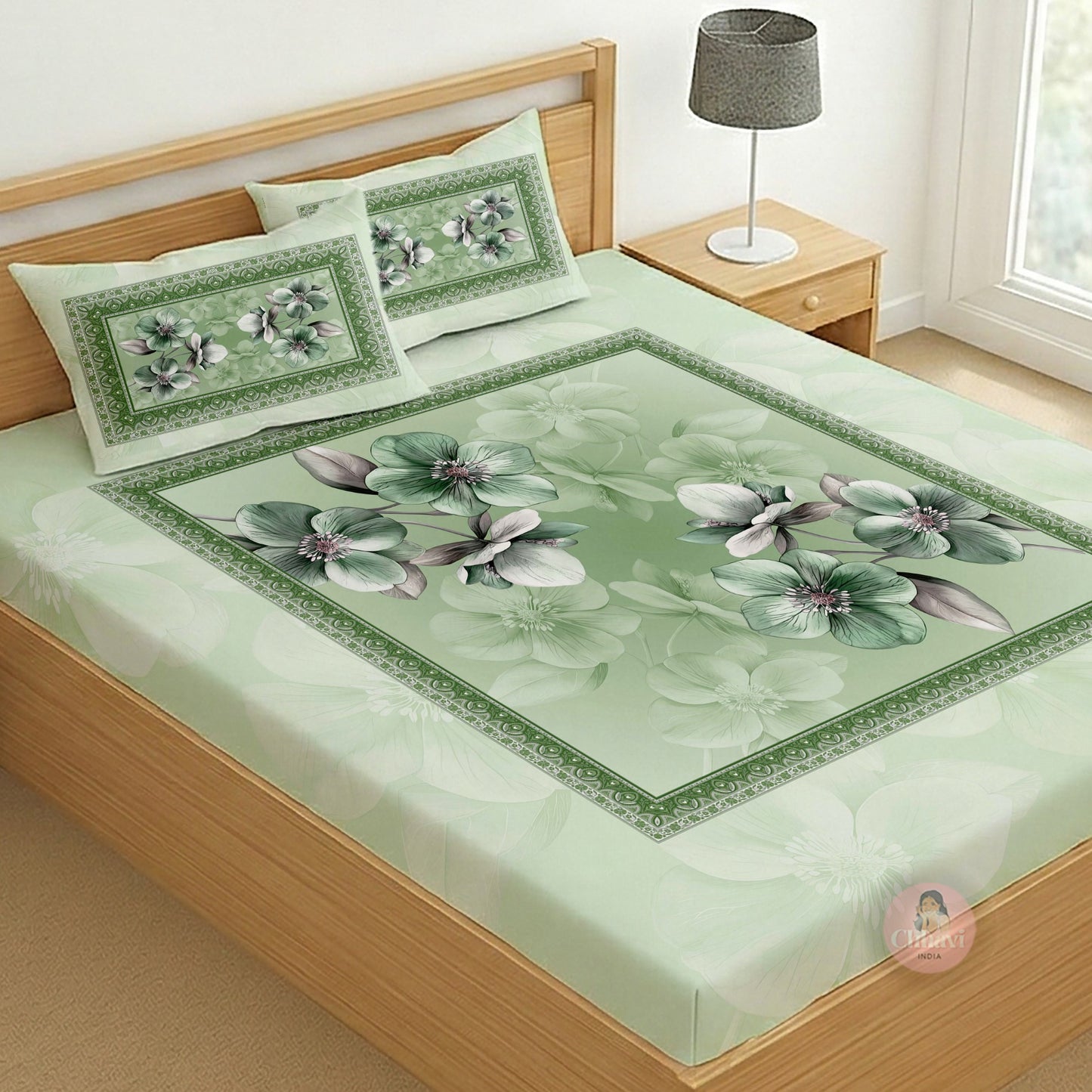 CHHAVI INDIA 210 TC Microfiber Printed King Size Bedsheet With 2 Pillow Covers