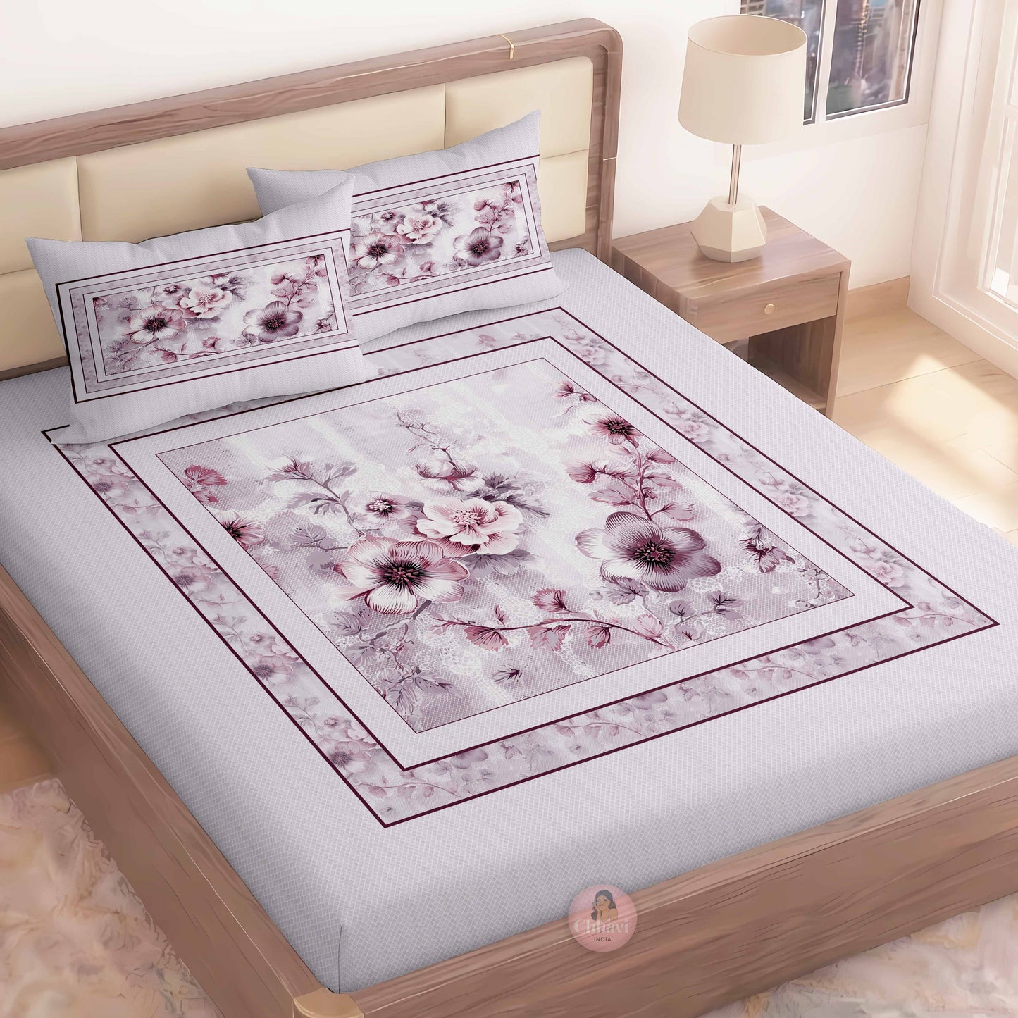 CHHAVI INDIA 210 TC Microfiber Printed King Size Bedsheet With Pillow Covers