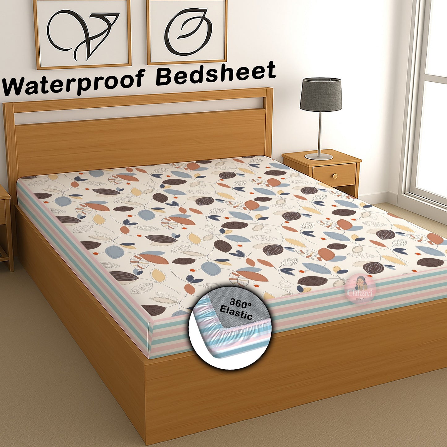 CHHAVI INDIA 210 TC Microfiber Waterproof Printed Fitted (Elastic) Bedsheet