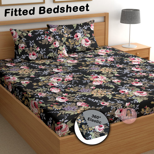 CHHAVI INDIA 180 TC Microfiber Double Fitted  Size Printed Bedsheet