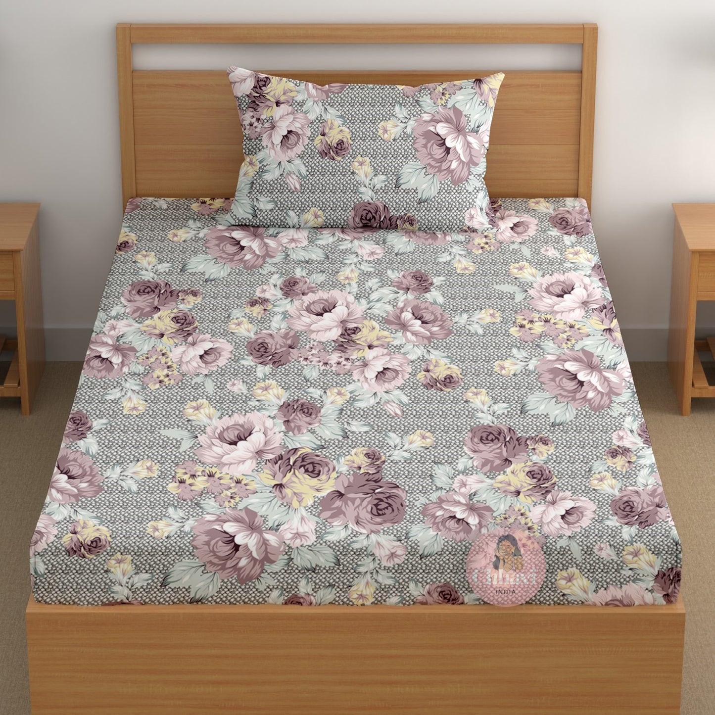 CHHAVI INDIA 180 TC Microfiber Printed Single Bedsheet With 1 Pillow Cover
