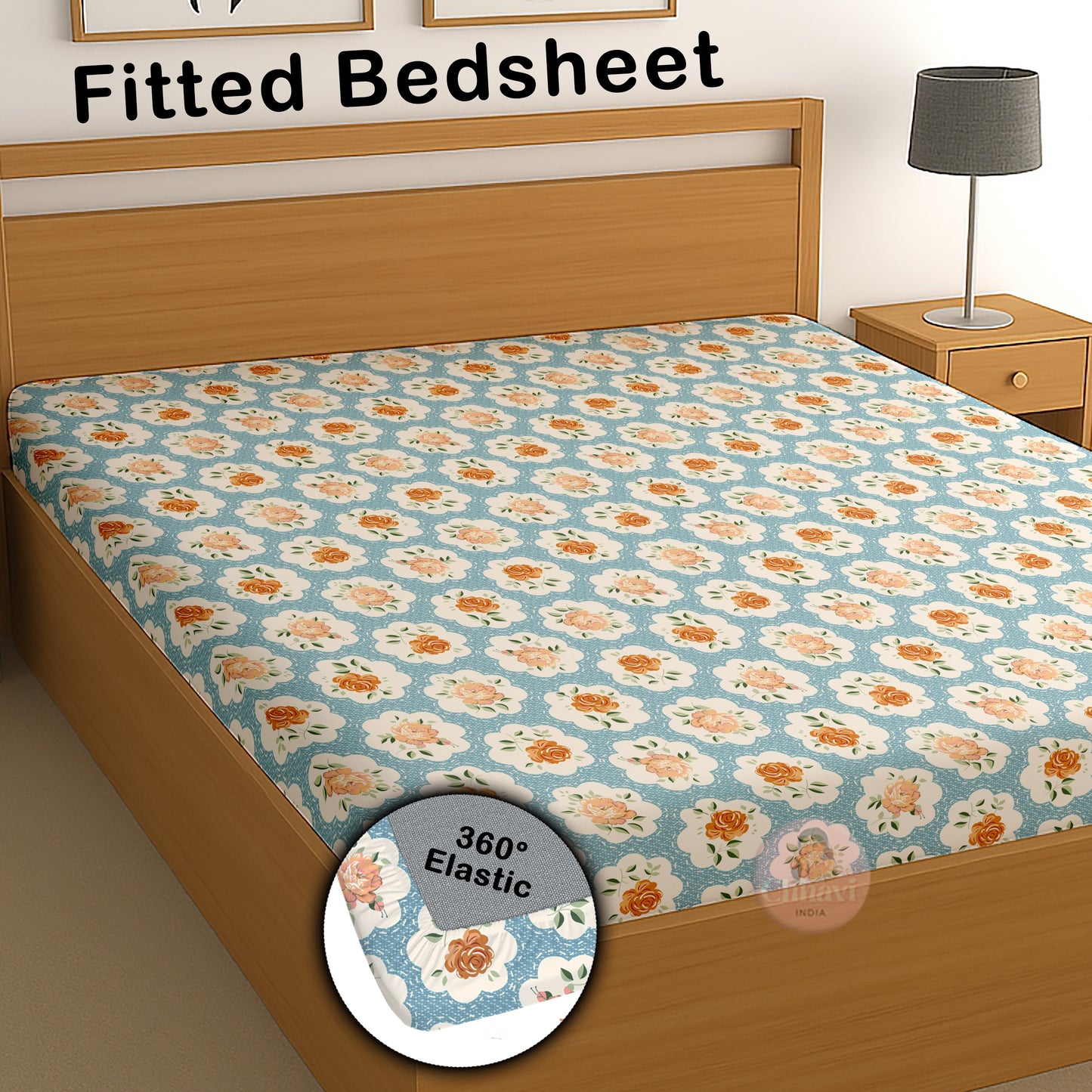 CHHAVI INDIA 210 TC Microfiber Waterproof Printed Fitted (Elastic) Bedsheet