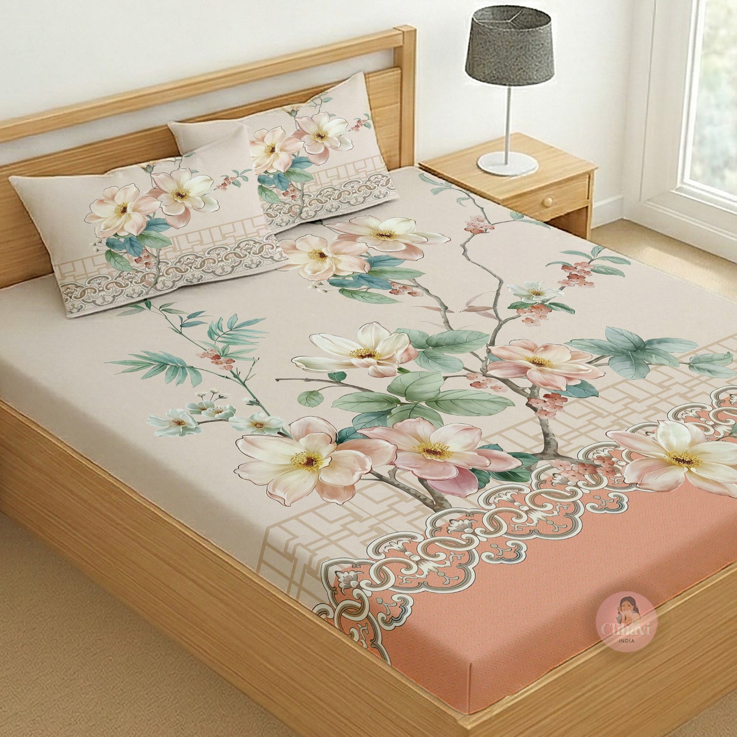 CHHAVI INDIA 210 TC Microfiber Printed King Size Bedsheet With 2 Pillow Covers