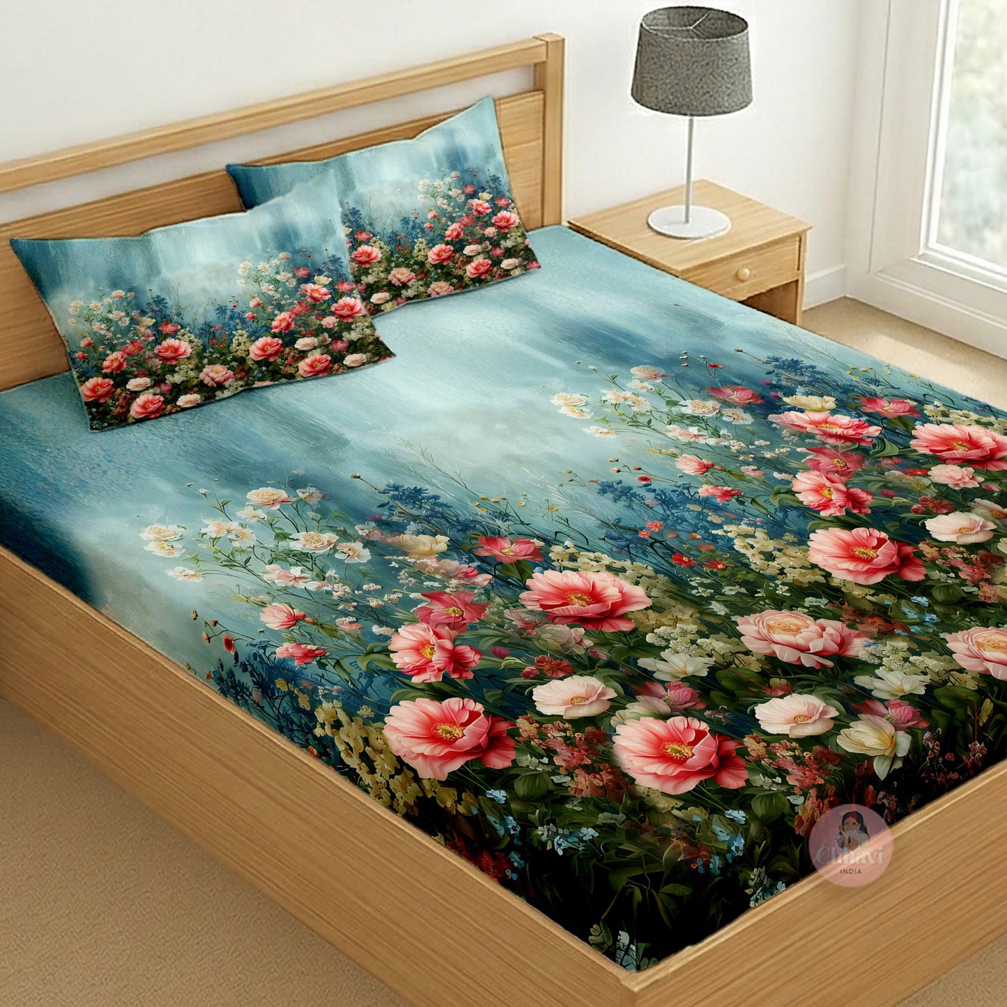 CHHAVI INDIA 210 TC Microfiber Printed King Size Bedsheet With 2 Pillow Covers