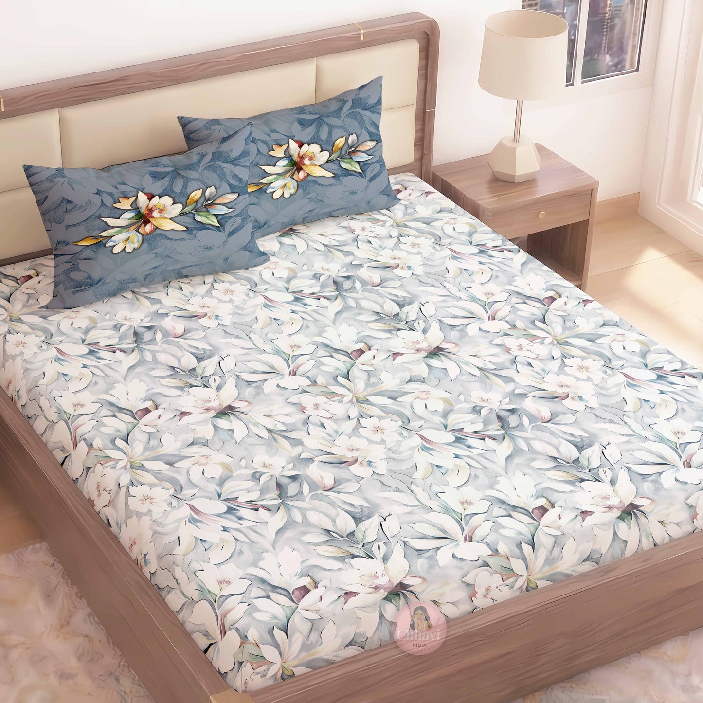 CHHAVI INDIA 210 TC Microfiber Printed King Size Bedsheet With Pillow Covers