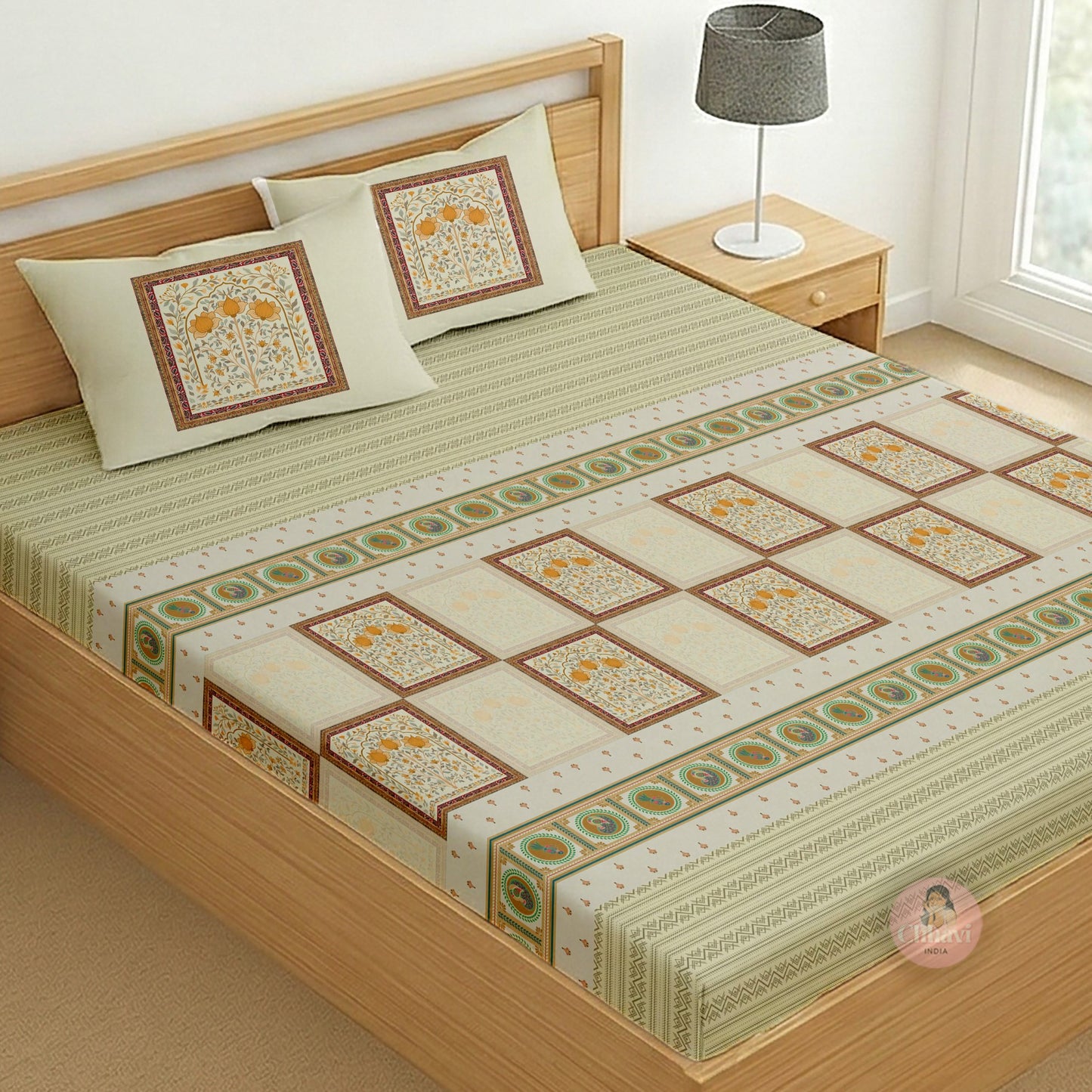 CHHAVI INDIA 210 TC Microfiber Printed King Size Bedsheet With 2 Pillow Covers