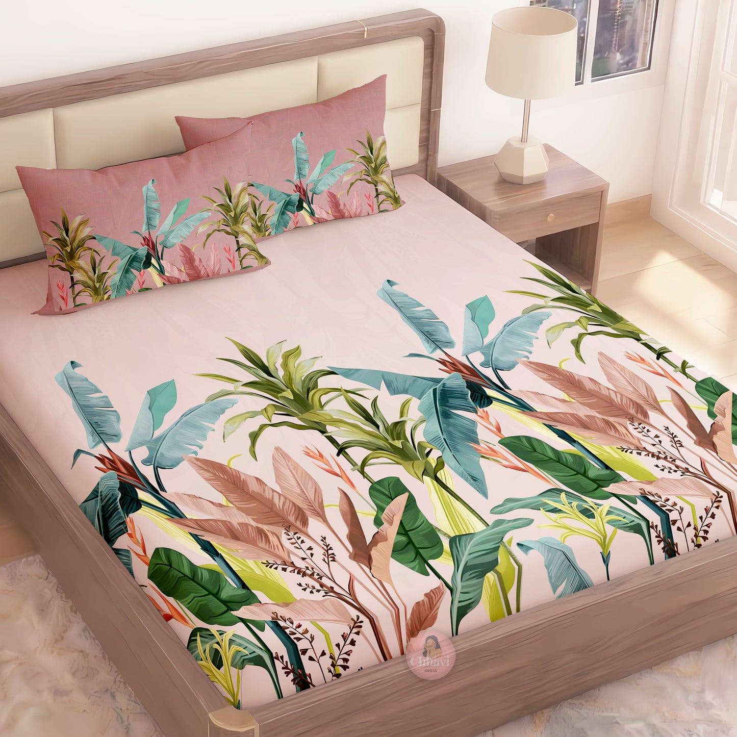 CHHAVI INDIA 210 TC Microfiber Printed King Size Bedsheet With Pillow Covers