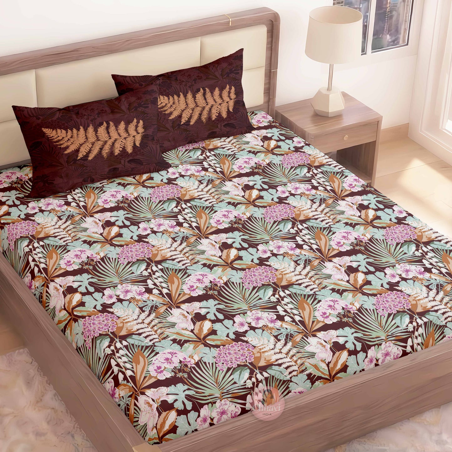 CHHAVI INDIA 210 TC Microfiber Printed King Size Bedsheet With Pillow Covers