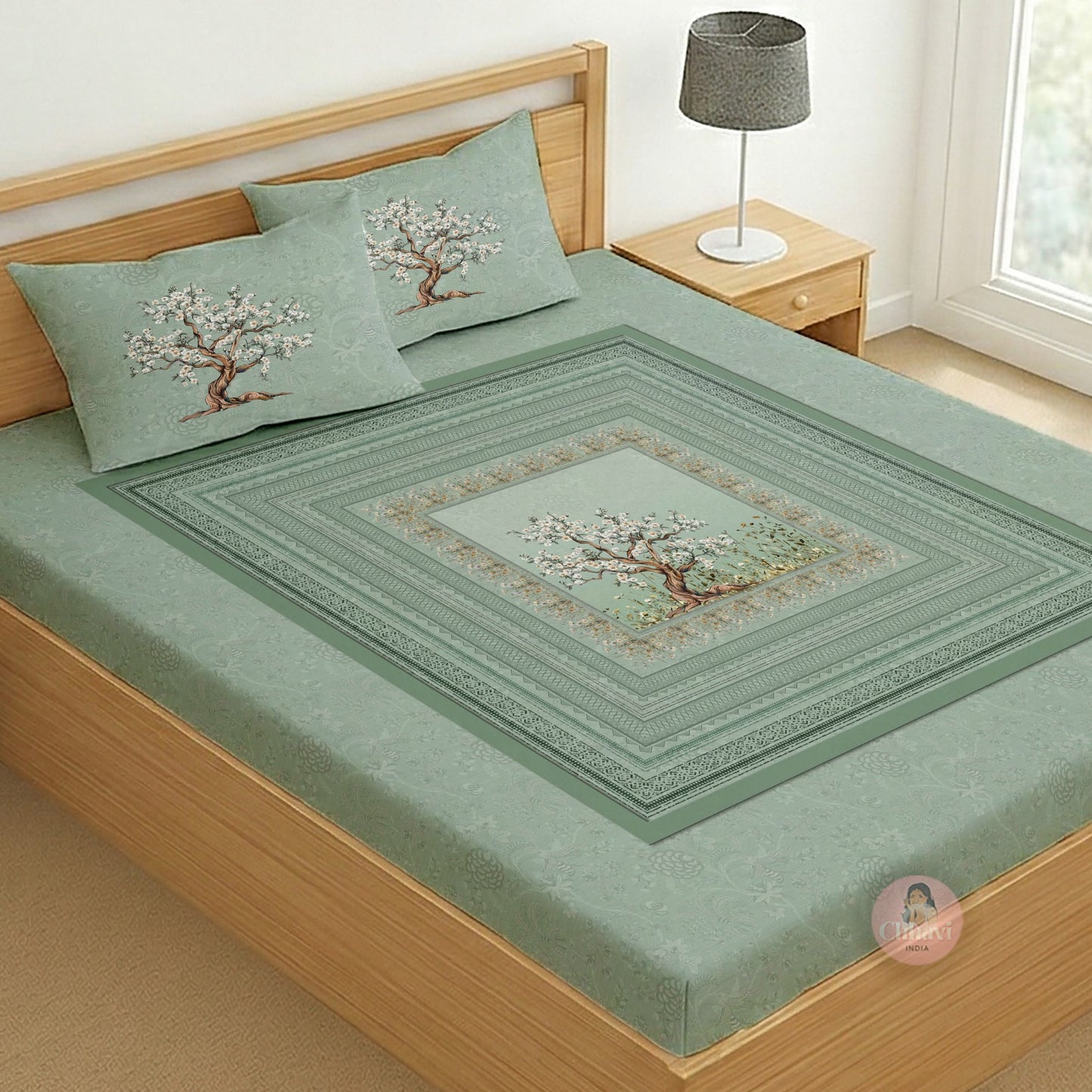 CHHAVI INDIA 210 TC Microfiber Printed King Size Bedsheet With 2 Pillow Covers