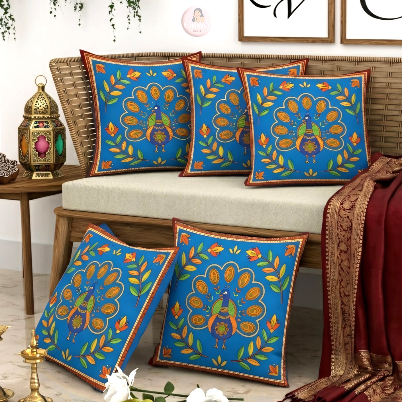 CHHAVI INDIA Microfiber Cushions Cover Pack of 5