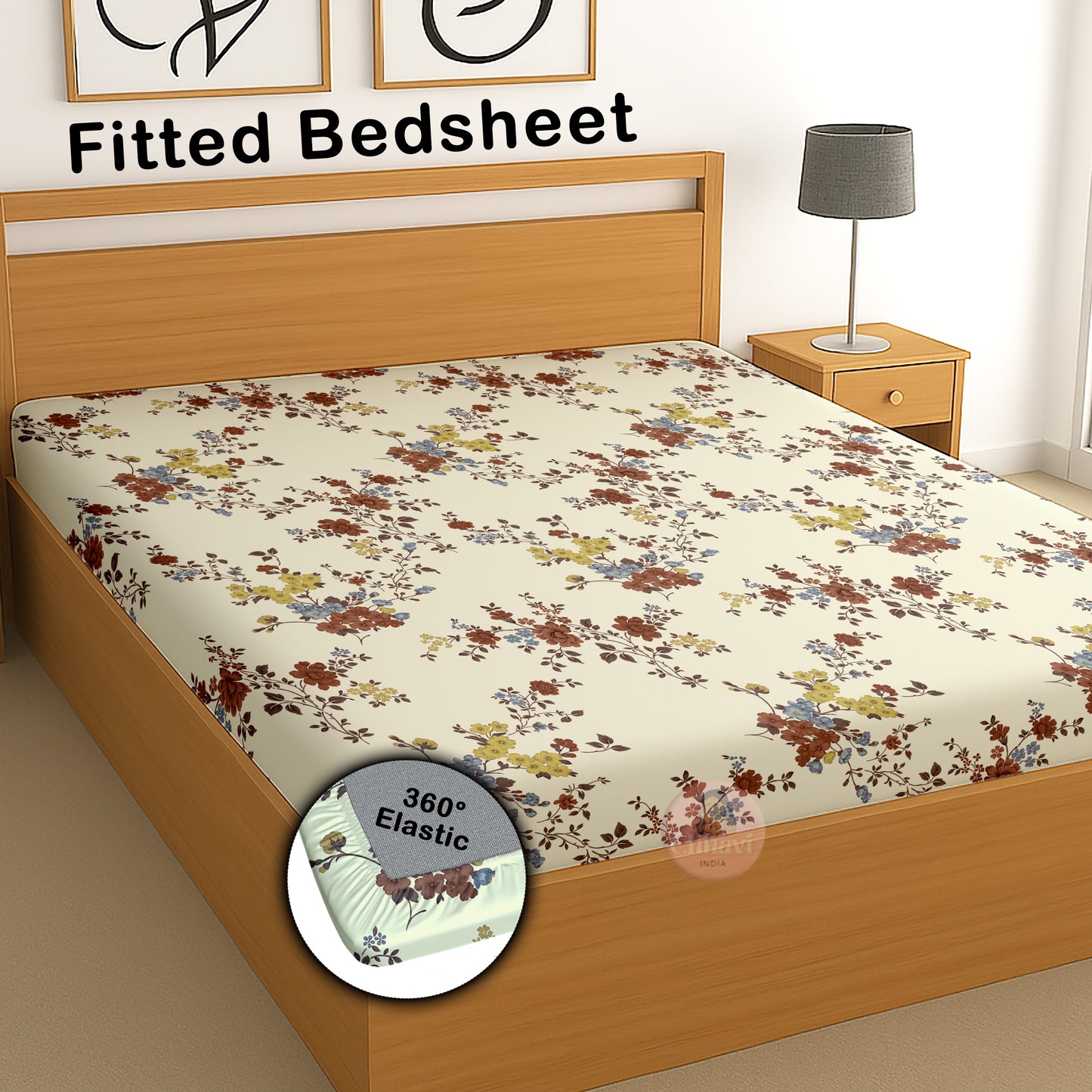 CHHAVI INDIA 210 TC Microfiber Waterproof Printed Fitted (Elastic) Bedsheet