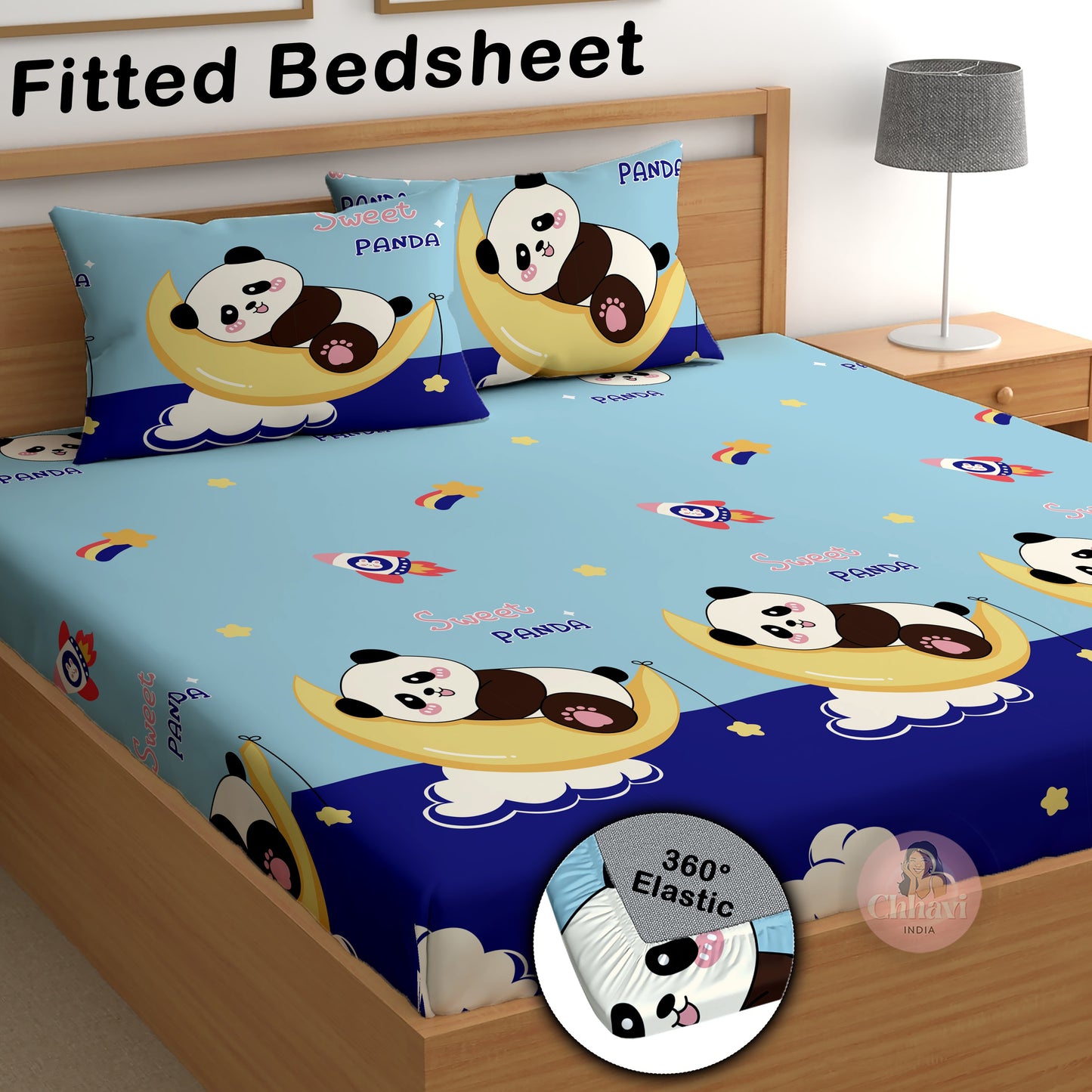 CHHAVI INDIA 210 TC Microfiber Double Fitted  Size Printed Bedsheet with pillow covers