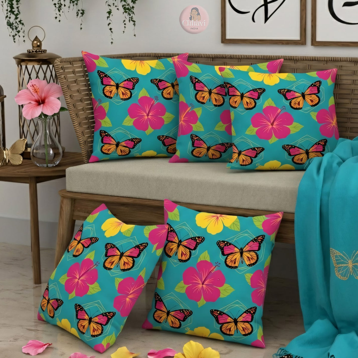 CHHAVI INDIA Microfiber Cushions Cover Pack of 5