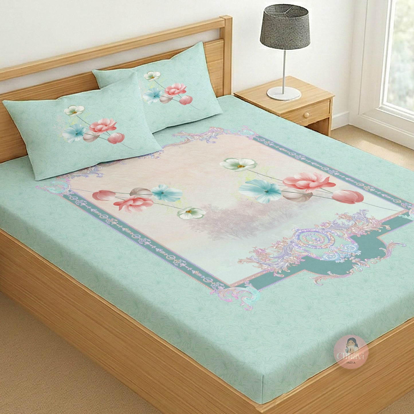 CHHAVI INDIA 210 TC Microfiber Printed King Size Bedsheet With 2 Pillow Covers