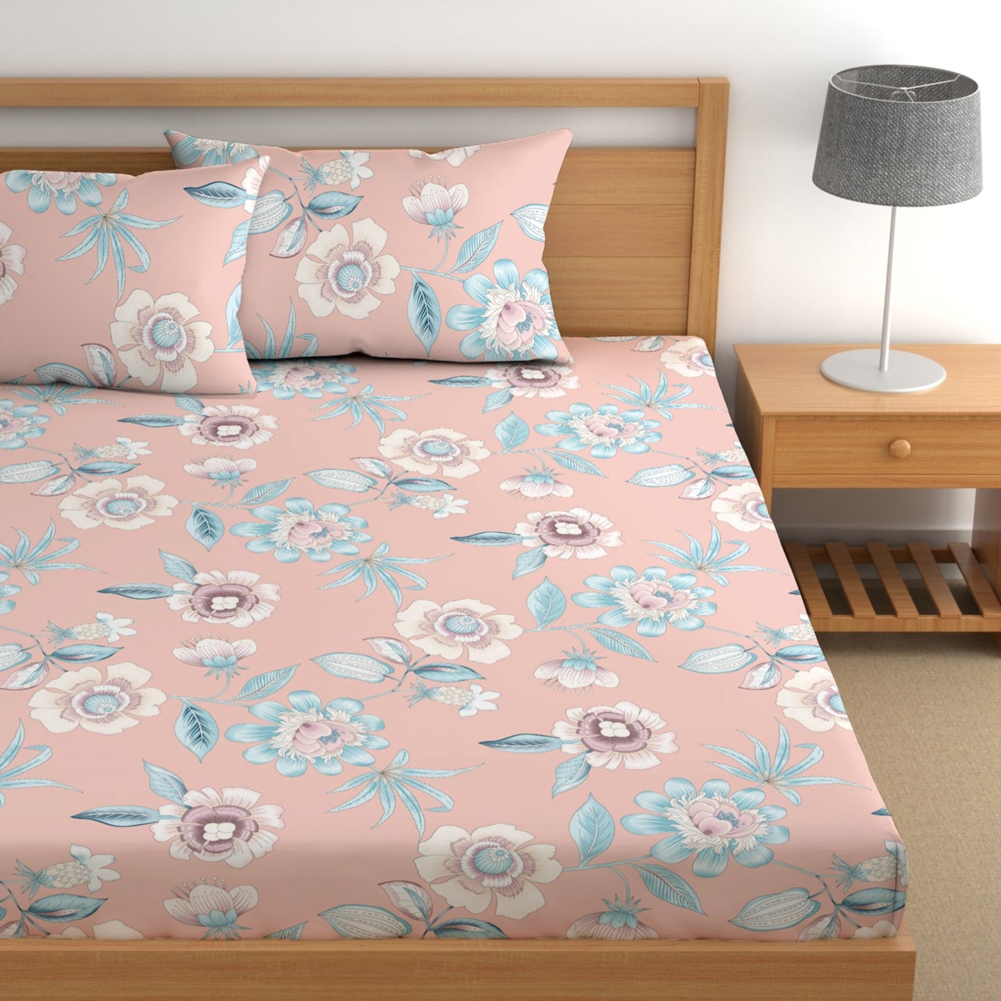 CHHAVI INDIA 210 TC Microfiber Double Fitted  Size Printed Bedsheet with pillow covers